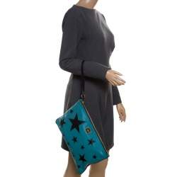 مملوكة مسبقًا Dolce & Gabbana Green/Black Leather Star Detail Clutch 