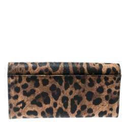 Pre Owned محفظة كونتينينتال دولتشي أند غابانا دوفين جلد بنقوش جلد فهد بنية