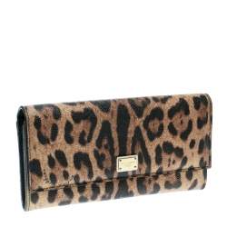 Pre Owned محفظة كونتينينتال دولتشي أند غابانا دوفين جلد بنقوش جلد فهد بنية