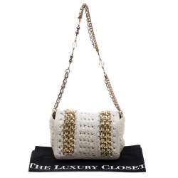 Pre Owned Dolce & Gabbana White Crochet Fabric Miss Charles Shoulder Bag