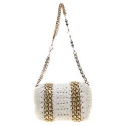 Pre Owned Dolce & Gabbana White Crochet Fabric Miss Charles Shoulder Bag