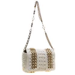 Pre Owned Dolce & Gabbana White Crochet Fabric Miss Charles Shoulder Bag