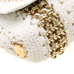 Pre Owned Dolce & Gabbana White Crochet Fabric Miss Charles Shoulder Bag
