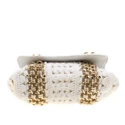 Pre Owned Dolce & Gabbana White Crochet Fabric Miss Charles Shoulder Bag