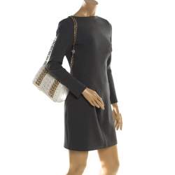 Pre Owned Dolce & Gabbana White Crochet Fabric Miss Charles Shoulder Bag