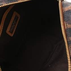 مملوكة مسبقًا حقيبة دولتشي أند غابانا جلد وكانفاس مقوى طباعة فهد بنية