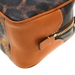 مملوكة مسبقًا حقيبة دولتشي أند غابانا جلد وكانفاس مقوى طباعة فهد بنية