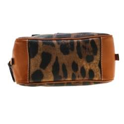 مملوكة مسبقًا حقيبة دولتشي أند غابانا جلد وكانفاس مقوى طباعة فهد بنية