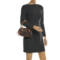 مملوكة مسبقًا حقيبة دولتشي أند غابانا جلد وكانفاس مقوى طباعة فهد بنية