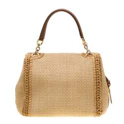 Pre Owned Dolce & Gabbana Beige Raffia and Leather Miss Dolce Top Handle Bag