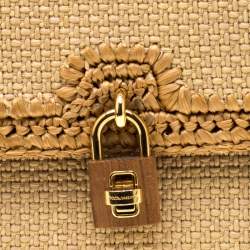 Pre Owned Dolce & Gabbana Beige Raffia and Leather Miss Dolce Top Handle Bag