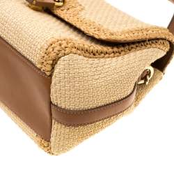 Pre Owned Dolce & Gabbana Beige Raffia and Leather Miss Dolce Top Handle Bag