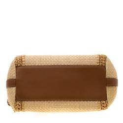 Pre Owned Dolce & Gabbana Beige Raffia and Leather Miss Dolce Top Handle Bag