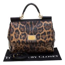Dolce & Gabbana Leopard Print Coated Canvas and Leather Large Miss Sicily Top Handle Bag 