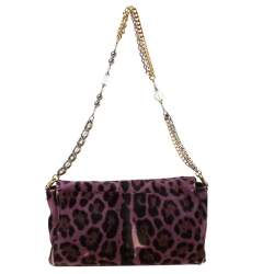 مملوكة مسبقًا  حقيبة كتف دولتشي أند غابانا شعر العجل بنقوش جلد فهد بسلسلة بنفسجية