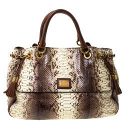 Pre Owned Dolce & Gabbana Brown Python and Leather Hobo