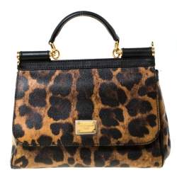 Pre Owned Dolce & Gabbana Leopard Print Leather Medium Miss Sicily Top Handle Bag