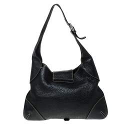 Dolce & Gabbana Black Pebbled Leather Ring Shoulder Bag