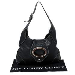 Dolce & Gabbana Black Pebbled Leather Ring Shoulder Bag