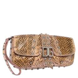 Pre Owned حقيبة كلتش دولتشي اند غابانا حزام معصم مرصعة شعار جلد ثعبان وردي