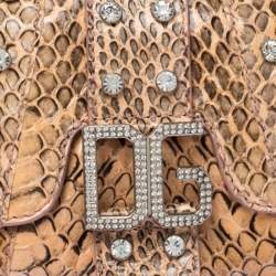 Pre Owned حقيبة كلتش دولتشي اند غابانا حزام معصم مرصعة شعار جلد ثعبان وردي