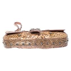 Pre Owned حقيبة كلتش دولتشي اند غابانا حزام معصم مرصعة شعار جلد ثعبان وردي