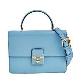 Pre Owned Dolce & Gabbana Light Blue Leather Rosalia Top Handle Bag