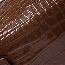 Pre Owned Dolce & Gabbana Brown Croc Embossed Leather Miss Double Top Handle Bag