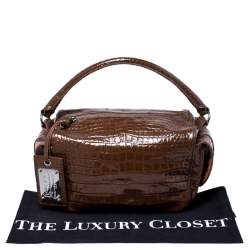 Pre Owned Dolce & Gabbana Brown Croc Embossed Leather Miss Double Top Handle Bag