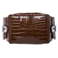 Pre Owned Dolce & Gabbana Brown Croc Embossed Leather Miss Double Top Handle Bag