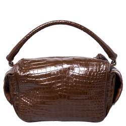 Pre Owned Dolce & Gabbana Brown Croc Embossed Leather Miss Double Top Handle Bag