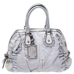 Dolce & Gabbana Silver Leather Miss Rouche Distressed Satchel