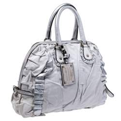 Dolce & Gabbana Silver Leather Miss Rouche Distressed Satchel