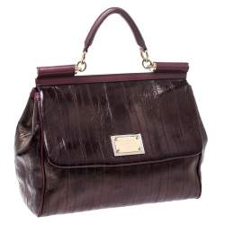 Pre Owned Dolce & Gabbana Metallic Bronze Leather Large Miss Sicily Top Handle Bag