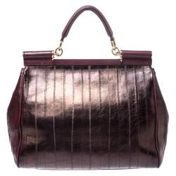 Pre Owned Dolce & Gabbana Metallic Bronze Leather Large Miss Sicily Top Handle Bag