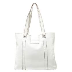 Pre Owned Dolce & Gabbana White/Buckle Leather Buckle Tote