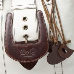 Pre Owned Dolce & Gabbana White/Buckle Leather Buckle Tote