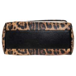 مملوكة مسبقًا حقيبة دولتشي أند غابانا ميس سيسيلي كبيرة يد علوية كانفاس مقوى مطبوع نقشة الفهد بني 