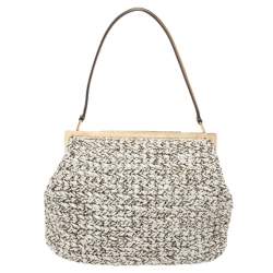 Pre Owned Dolce & Gabbana White/Dark Gold Raffia and Leather Sara Satchel