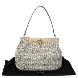 Pre Owned Dolce & Gabbana White/Dark Gold Raffia and Leather Sara Satchel
