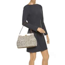 Pre Owned Dolce & Gabbana White/Dark Gold Raffia and Leather Sara Satchel