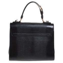 Dolce & Gabbana Black Lizard Embossed Leather Medium Miss Monica Top Handle Bag