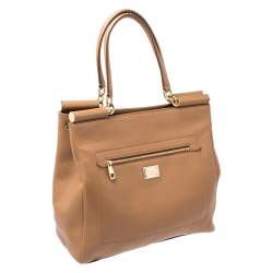 Pre Owned Dolce & Gabbana Brown Leather Front Pocket Sicily Tote