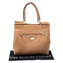Pre Owned Dolce & Gabbana Brown Leather Front Pocket Sicily Tote
