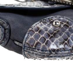 Pre Owned Dolce & Gabbana Blue Suede and Python Chain Clutch