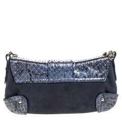 Pre Owned Dolce & Gabbana Blue Suede and Python Chain Clutch