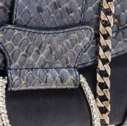 Pre Owned Dolce & Gabbana Blue Suede and Python Chain Clutch