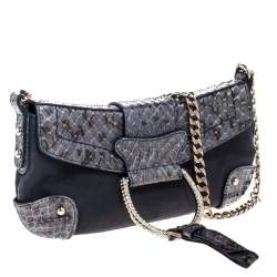 Pre Owned Dolce & Gabbana Blue Suede and Python Chain Clutch