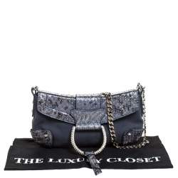 Pre Owned Dolce & Gabbana Blue Suede and Python Chain Clutch