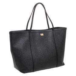 Pre Owned Dolce & Gabbana Black Leather Miss Escape Shopper Totes